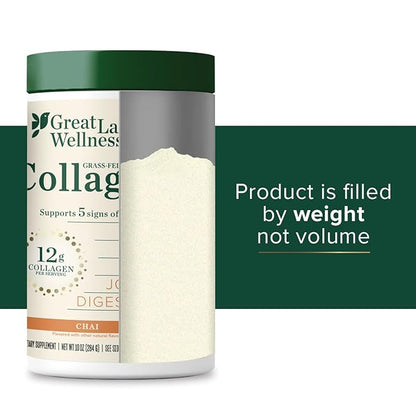 Great Lakes Wellness Collagen Peptides Powder for Skin, Hair, Nails, Joints & Digestion - Chai Flavored - Quick Dissolve Hydrolyzed, Non-GMO, Kosher - 10 oz