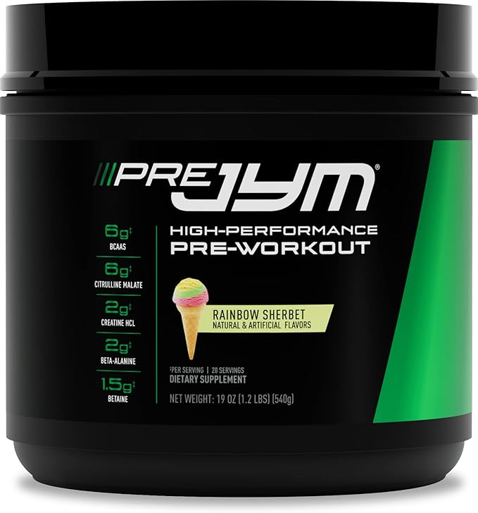 JYM Supplement Science Pre JYM Rainbow Sherbet Pre Workout Powder for Men & Women, BCAAs, Nootropics, Creatine HCI, Citrulline, Beta-Alanine, Betaine, Taurine, Huperzine, 20 Servings