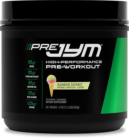 JYM Supplement Science Pre JYM Rainbow Sherbet Pre Workout Powder for Men & Women, BCAAs, Nootropics, Creatine HCI, Citrulline, Beta-Alanine, Betaine, Taurine, Huperzine, 20 Servings