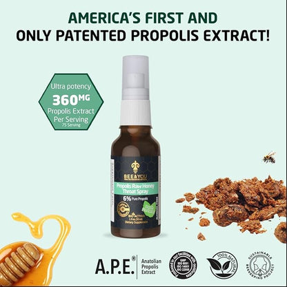 Bee and You Raw Honey Throat Spray, 100% Pure Propolis Extract, Immune Support, Sore Throat & Congestion Relief, Oral Health, Antioxidants, Natural, Keto, Paleo, Gluten-Free | 1 FL Oz (Pack of 2)