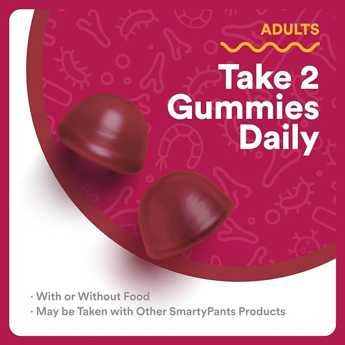 SmartyPants Adult Probiotic & Prebiotic Gummies for Digestive Health: 6 Billion CFU Gut Health Supplement, Clinically Studied Prebiotic for Immune Support, Grape, 60 Count (30 Day Supply)