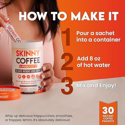 Skinny Coffee Super Boost Weight Loss Coffee, Fat Burners for Men & Women, Sugar-Free, Keto, Vegan, Reduces Bloating, Supports Energy & Metabolism, Appetite Suppressant for Weight Loss (Pack of 2)