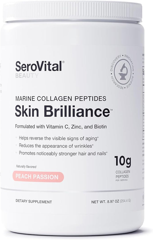 Serovital Skin Brilliance - Marine Collagen Peptides Powder - Hydrolyzed Type I & II Fish Collagen - Skin, Hair & Nails – 8.97 oz
