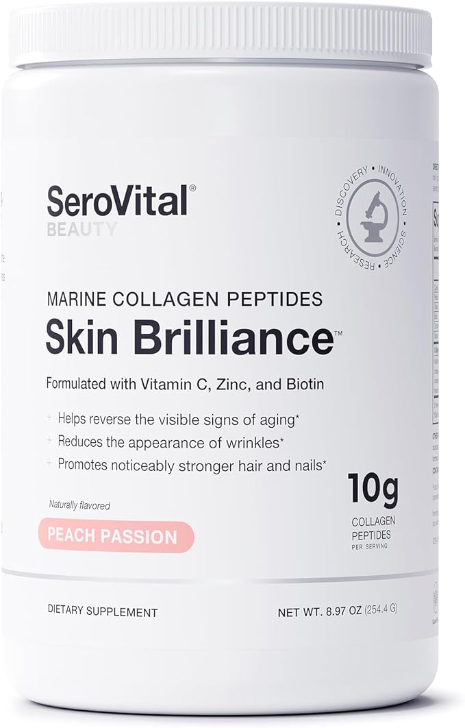 Serovital Skin Brilliance - Marine Collagen Peptides Powder - Hydrolyzed Type I & II Fish Collagen - Skin, Hair & Nails – 8.97 oz