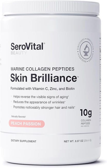 Serovital Skin Brilliance - Marine Collagen Peptides Powder - Hydrolyzed Type I & II Fish Collagen - Skin, Hair & Nails – 8.97 oz