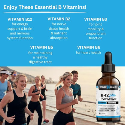 B12 Plus Liquid Vitamin B Complex Supplement - B Complex Vitamin Supplement - 2 Month Supply - Energy Support Supplement - Vegan - Non-GMO - Gluten Free - 2 Fl Oz