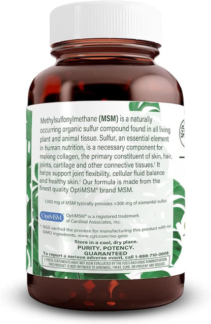 Natural Nutra OptiMSM, MSM Supplement with Sulfur, Cartilage Health, Prevent Thinning Hair, Increase Joint Flexibility and Bone Health, Support Fluid Balance, Weight Loss, 1000 mg, 60 Vegan Tablets