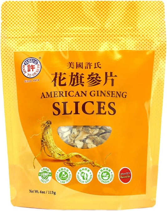 Hsu's American Ginseng Slices | Wisconsin-Grown Cultivated | Medium-Small Mixed Slices (126MM) | 4oz Bag