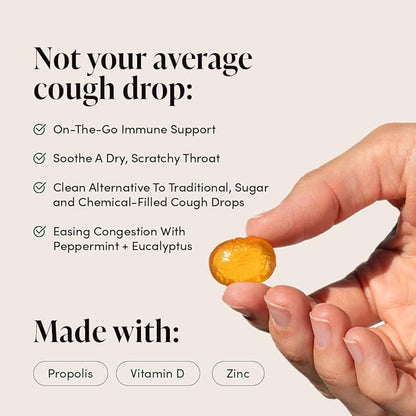 Beekeeper's Naturals Soothing Mint Eucalyptus Cough Drops, Immune Support with Vitamin D, Zinc and Propolis, Cooling & Throat Soothing Lozenges, 14 Ct