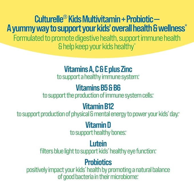 Culturelle Kids Probiotic Gummies for Ages 2+ - Peach-Orange & Mixed Berry Flavors - Digestive & Immune Support with Lutein for Eye Health, 60 Count