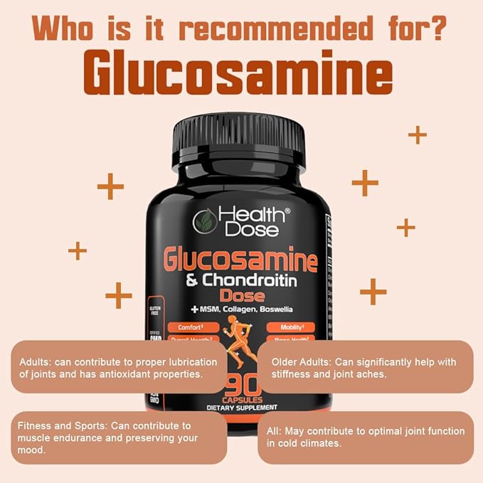 Glucosamine Plus Premium Joint Support - with MSM, Collagen & Boswellia - 90 Capsules - Antioxidant Properties for Cartilage Support, Joint Health & Mobility Pack of 2.