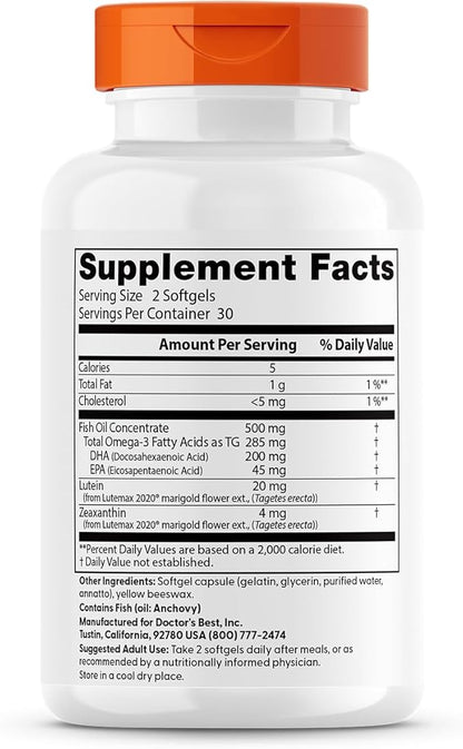 Doctor's BEST Natural Vision Enhancers contain Lutemax 2020, Supports Eye Health, Sharper Vision, Helps Filter Out Blue-Light, 60 Softgels