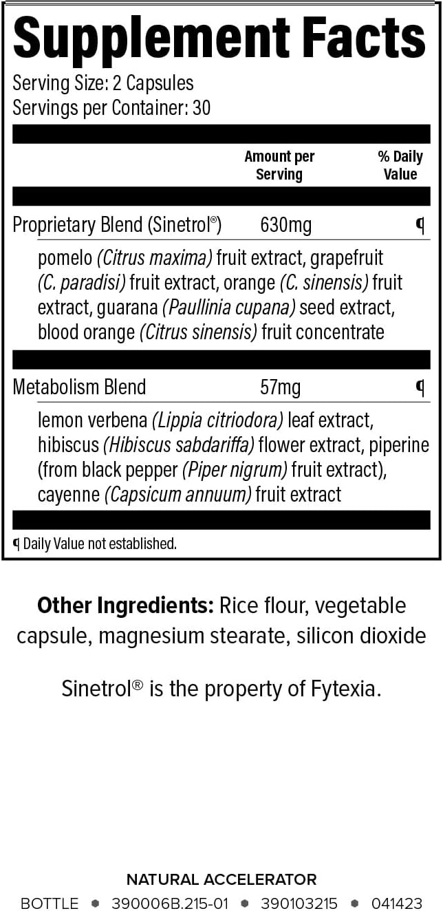Isagenix Natural Accelerator New Blend Supports Enhanced Metabolism Features Sinetrol Patented and Clinically Studied Ingredient Supports Fat Burning with Thermogenic Cayenne Lemon Verbena Guarana