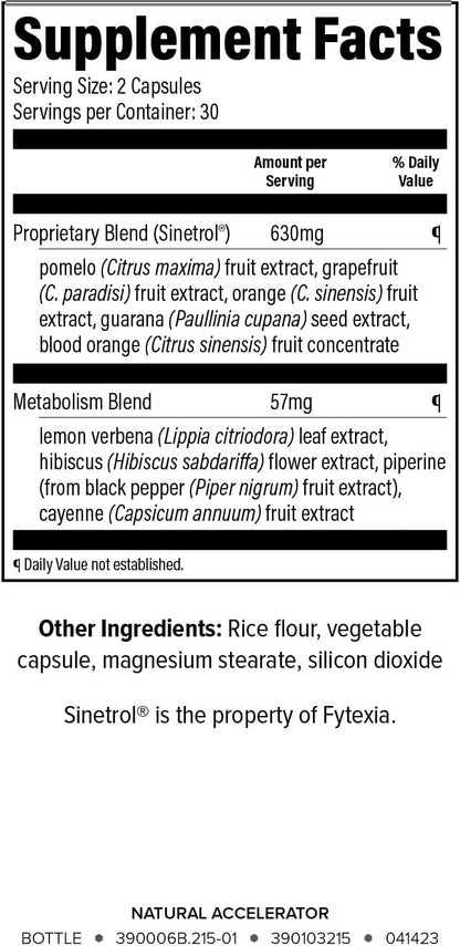 Isagenix Natural Accelerator New Blend Supports Enhanced Metabolism Features Sinetrol Patented and Clinically Studied Ingredient Supports Fat Burning with Thermogenic Cayenne Lemon Verbena Guarana