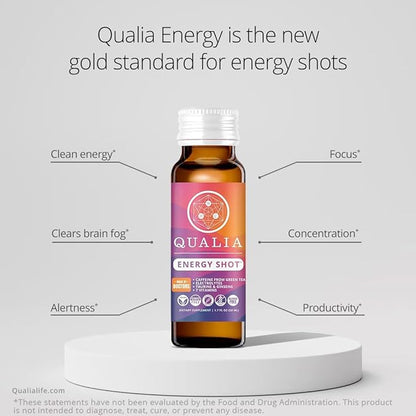 Qualia Energy Shot: Naturopathic Doctor-Formulated w/Ginseng, Lutein, Taurine, B. Vitamin Complex, Magnesium | Combats Brain Fog, Enhances Focus, Productivity | Zero Artificial Ingredients | 10 Shots