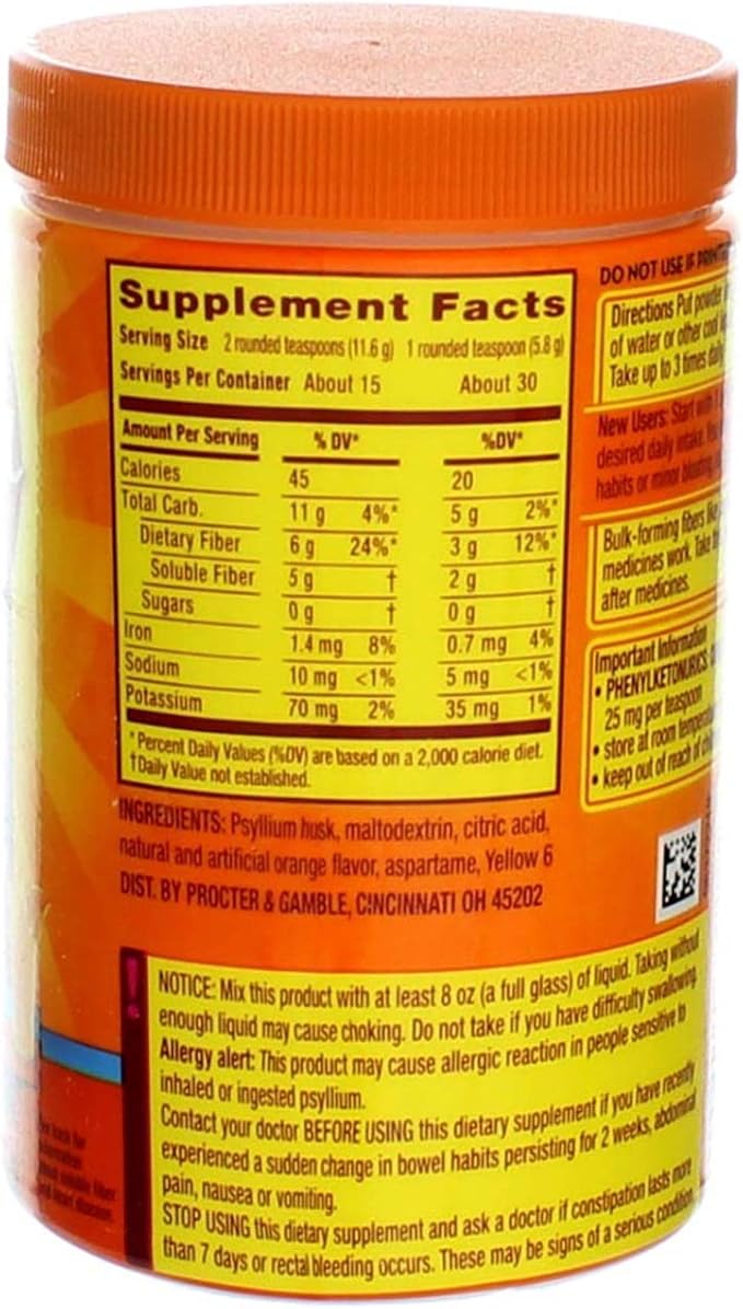 Meta-mucil Multihealth Fiber #1 Doctor Recommended Brand and 100% Natural Psyllium Husk Sugar Free Daily Fiber Supplement of Orange Smooth Fiber Powder and Naturally and Artificially Flavored- 3 Pack