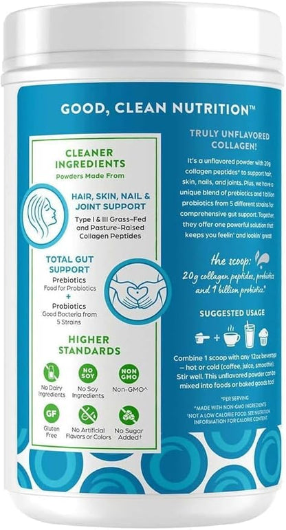 Or-gain Collagen Peptides + Probiotics, Unflavored, 1.6 lbs | 34 Servings | 20g Grass-Fed Collagen Peptides | 19g Protein 0g Sugar, 0g Carbs