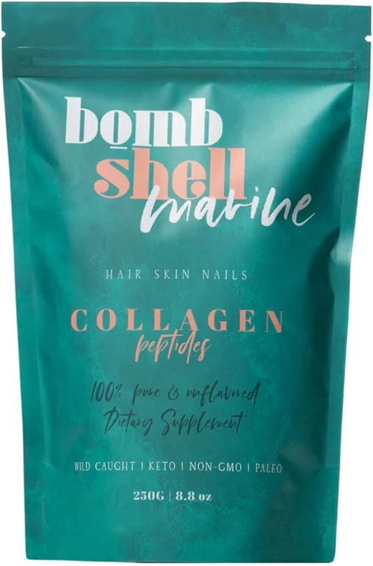 BOMBSHELL Marine | Wild Caught, Hydrolyzed, Marine Collagen Peptides Powder Supplement for Skin Hair Nail Joint, 8.8oz