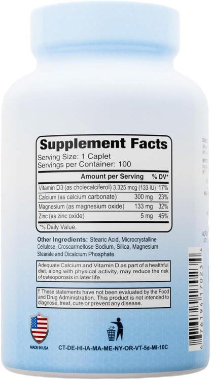 ALFA VITAMINS Calcium, Magnesium, Zinc Plus Vitamin D3, Supports Bone Health, Immune Function & Energy Production, 300mg Calcium, 133mg Magnesium, 5mg Zinc, 133 IU Vitamin D3, 100 Tablets