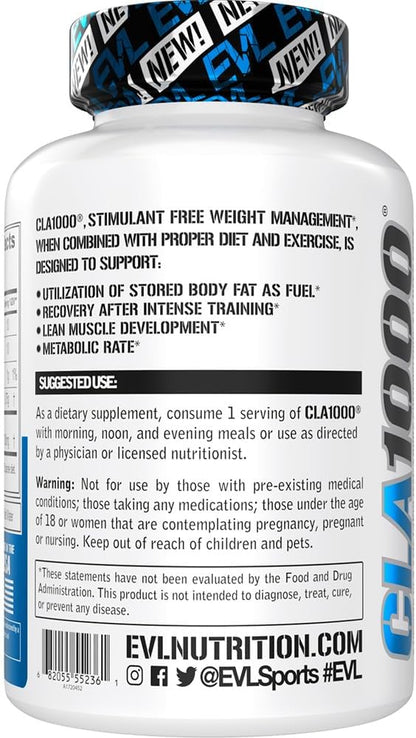 Conjugated Linoleic Acid CLA Pills - CLA 1000mg Diet Pills to Support Weight Loss Fat Burning Lean Muscle and Faster Metabolism - Stimulant-Free CLA 1000mg Safflower Based Fat Loss Support Pills - 180