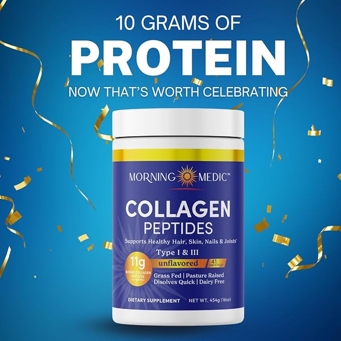 Quick Dissolving Collagen Peptides Powder - Supports Healthy Hair, Skin, Nails, & Joints, Type I &III, Unflavored, 41 Servings, 16 OZ
