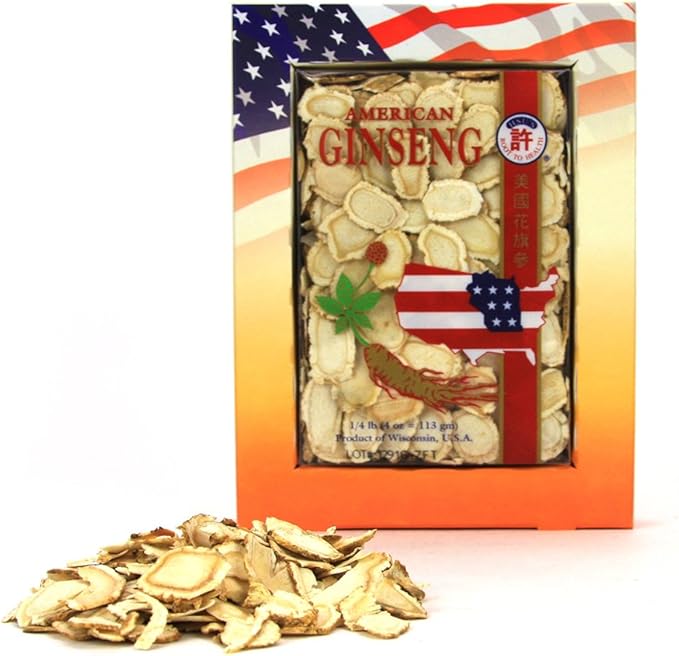 Hsu's American Ginseng Slices | Wisconsin-Grown Premium Sorted Slices | Medium Slices (126LL-4) | 4oz Box