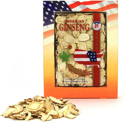 Hsu's American Ginseng Slices | Wisconsin-Grown Premium Sorted Slices | Medium Slices (126LL-4) | 4oz Box