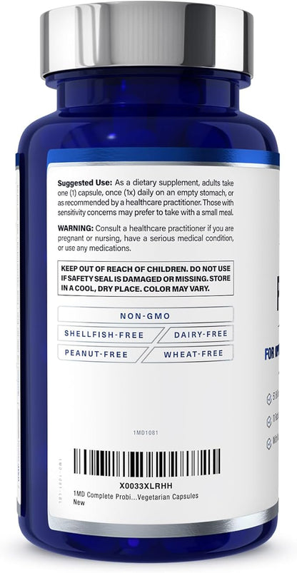 1MD Complete Probiotics Platinum | Supports Digestive Health | with Nourishing Prebiotics, 51 Billion Live CFU, 11 Strains, Dairy-Free | 30 Vegetable Capsules (2-Pack)