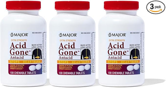 Major Acid Gone Extra Strength Antacid Chewable Tablets - Anti-Acid Relief - Acid Reflux Medicine for Adults - Upset Stomach, Acid Indigestion, and Heartburn Relief - Long-Lasting - 100 Count (3 Pack)