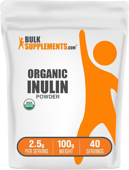 BulkSupplements.com Organic Inulin Powder - Inulin Supplement, Soluble Fiber Powder - Vegan & Gluten Free, Inulin Fiber - 2.5g per Serving, 100g (3.5 oz) (Pack of 1)