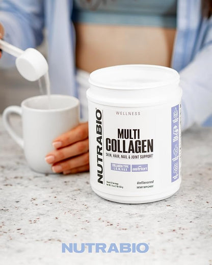 NutraBio Multi Collagen Powder- Hydrolyzed Collagen Peptides for Glowing Hair & Skin- Grass-Fed- Collagen Powder for Women and Men- 45 Servings