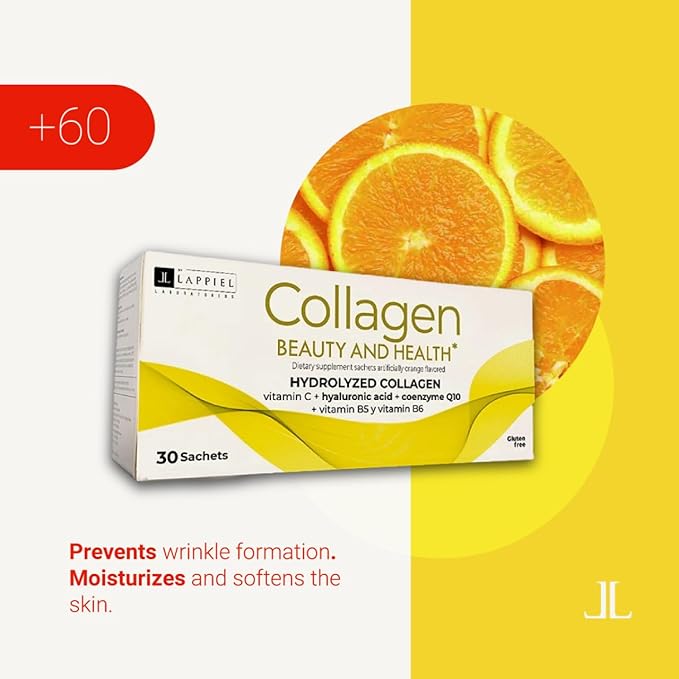 Hydrolyzed Collagen Peptides 30 Powder Packets with Vitamin C (1000mg) & Hyaluronic Acid, That Supports Hair, Skin, Nails & Joints, Orange Flavor, 30 Servings