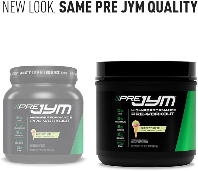 JYM Supplement Science Pre JYM Rainbow Sherbet Pre Workout Powder for Men & Women, BCAAs, Nootropics, Creatine HCI, Citrulline, Beta-Alanine, Betaine, Taurine, Huperzine, 20 Servings