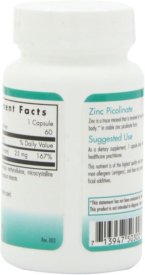 Nutricology Zinc Picolinate Supplement - Supports Normal Health Immune Response, Highly Bioavailable, Well-Absorbed, Hypoallergenic, Vegetarian Capsules - 60 Count