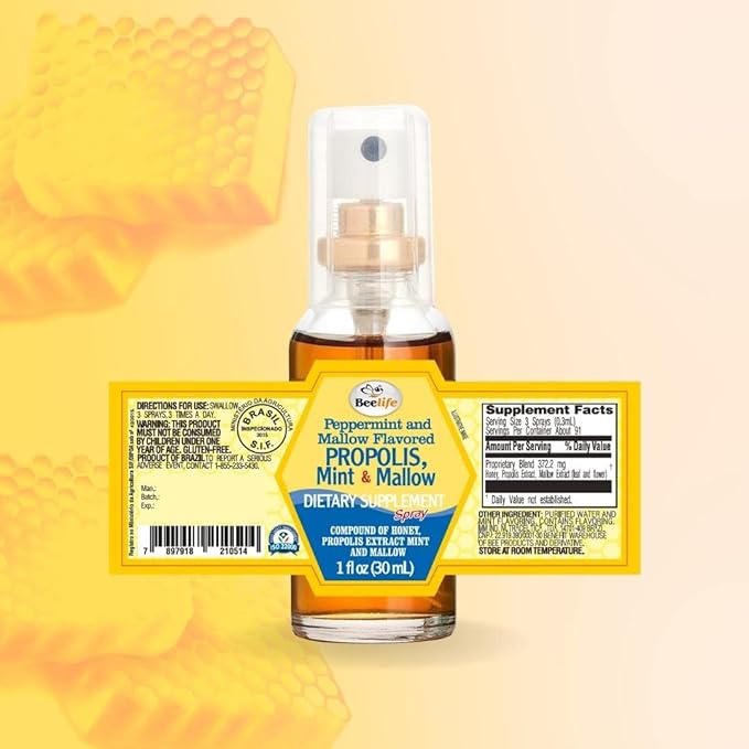 Beelife Propolis Throat Spray – Soothing Honey, Mint & Malva Propolis Spray - Natural Immune Support & Sore Throat Relief - Bee Propolis – Antioxidants, Flavonoids & Artepillin C, Gluten-Free - 3-Pack