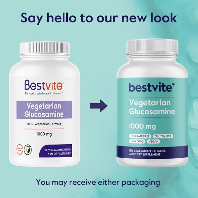 BESTVITE Vegetarian Glucosamine 1000mg (120 Vegetarian Capsules) - No Stearates - No Fillers