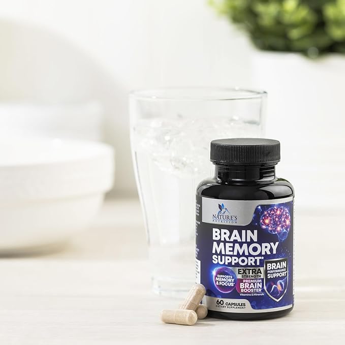 Brain Supplements for Memory and Focus - 40 Nootropics & Vitamins to Support for Alertness, Clarity & Concentration, Brain Health, B6, B12, Phosphatidylserine - 60 Capsules
