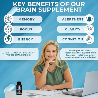 Space Dust Brain Supplement for Memory, Focus & Energy – Nootropic for Brain Fog, Cognitive Support & Eye Health – Brain Health & Reaction Time Booster for Gamers, Men & Women