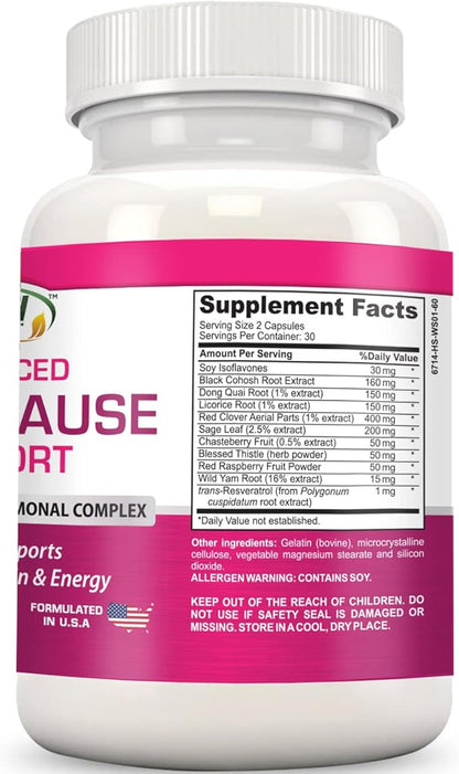 Advanced Menopause Support - Natural Female Hormonal Complex for Hot Flashes, Mood Swings & Vaginal Dryness - Black Cohosh, Soy Isoflavones & Herbal Extract Formula - Does Not Include Hormones