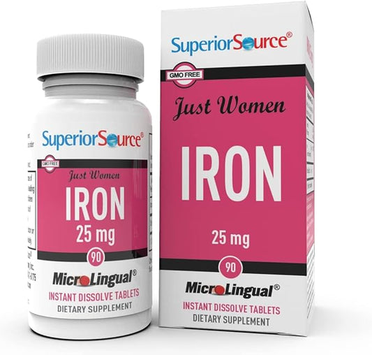 Superior Source Just Women - Iron 25 mg, (Ferrous Fumarate), Under The Tongue Quick Dissolve MicroLingual Tablets, 90 Count, Easily Absorbed, Assists Red Blood Cell Formation, Non-GMO