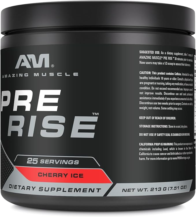 Pre Rise | Pre-Workout Powder Supplement with Caffeine & Beta-Alanine for Men & Women | 25 Servings (25 Servings, Cherry Ice)