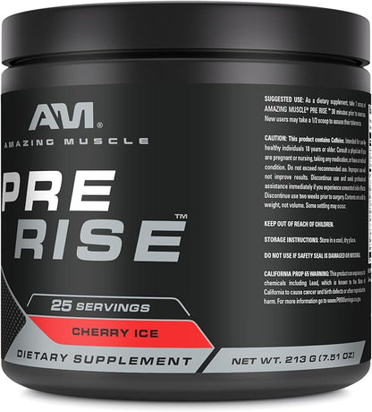 Pre Rise | Pre-Workout Powder Supplement with Caffeine & Beta-Alanine for Men & Women | 25 Servings (25 Servings, Cherry Ice)