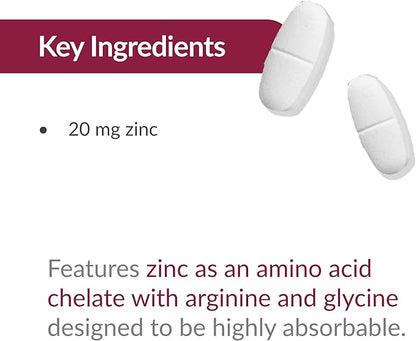Bariatric Advantage Non Chewable Zinc Chelate, Highly Absorbable 20 mg Zinc Arginine and Zinc Glycine Tablets for Bariatric Surgery Patients - 180 Tablets