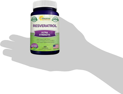 100% Natural Resveratrol - 1000mg Per Serving Max Strength (180 Capsules) Antioxidant Supplement, Trans-Resveratrol Pills for Heart Health & Pure, Polyphenols