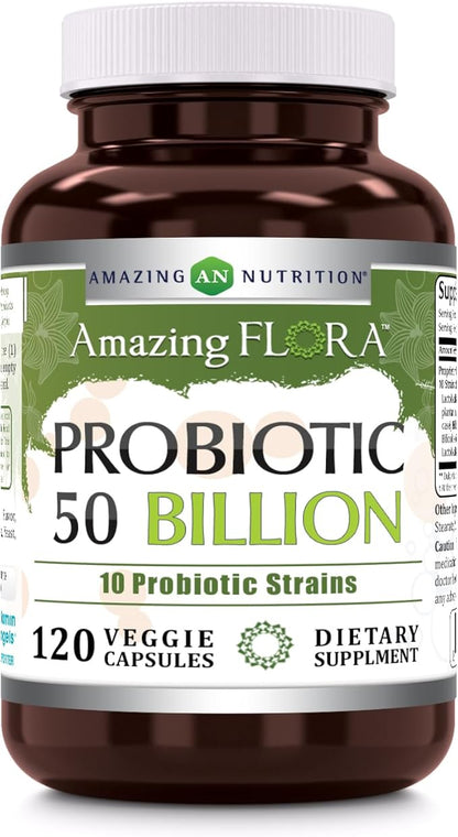 Probiotic 50 Billion with 10 Probiotics Strains Supplement | Veggie Capsules | Non-GMO | Gluten-Free | Made in USA (120 Count, 1 Pack)