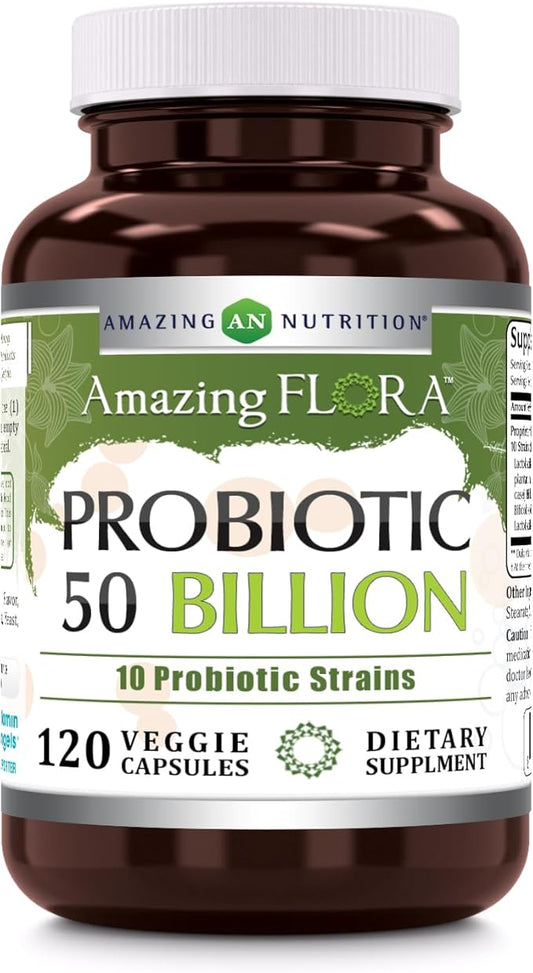 Probiotic 50 Billion with 10 Probiotics Strains Supplement | Veggie Capsules | Non-GMO | Gluten-Free | Made in USA (120 Count, 1 Pack)
