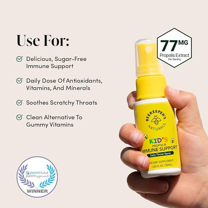 Beekeeper's Naturals Kids Propolis Throat Spray 95% Bee Propolis Extract - Natural Immune Support & Sore Throat Relief, Antioxidants & Gluten-Free, 1.06 oz (Pack of 2)