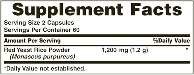 Nature's Bounty Red Yeast Rice Pills and Herbal Health Supplement, Dietary Additive, 600mg, 120 Capsules (Pack of 2)