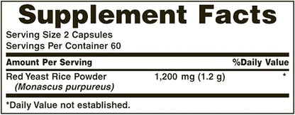 Nature's Bounty Red Yeast Rice Pills and Herbal Health Supplement, Dietary Additive, 600mg, 120 Capsules (Pack of 2)