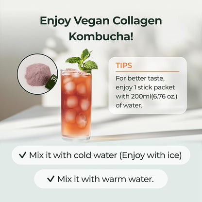 PLANT Vegan Collagen Peptide Kombucha Powder Probioitics & Vitamin C | Tripeptide Vegetarian Collagen Booster 2000mg, Dragonfruit Lime | 15 Packets, Gut & Skin Health Anti-Aging Hydration Drink Mix